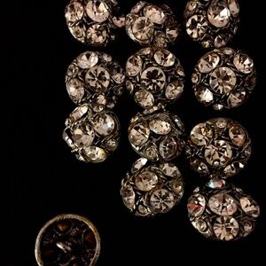 ANTIQUE BUTTONS 50s lot of 12 Large Rhinestone Round Metal Lot collector VINTAGE